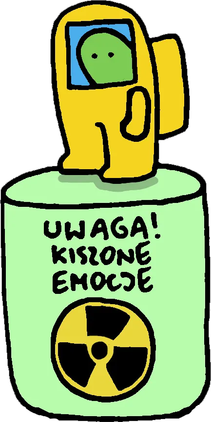 Ogórek na beczce z napisem „Uwaga! Kiszone emocje”.